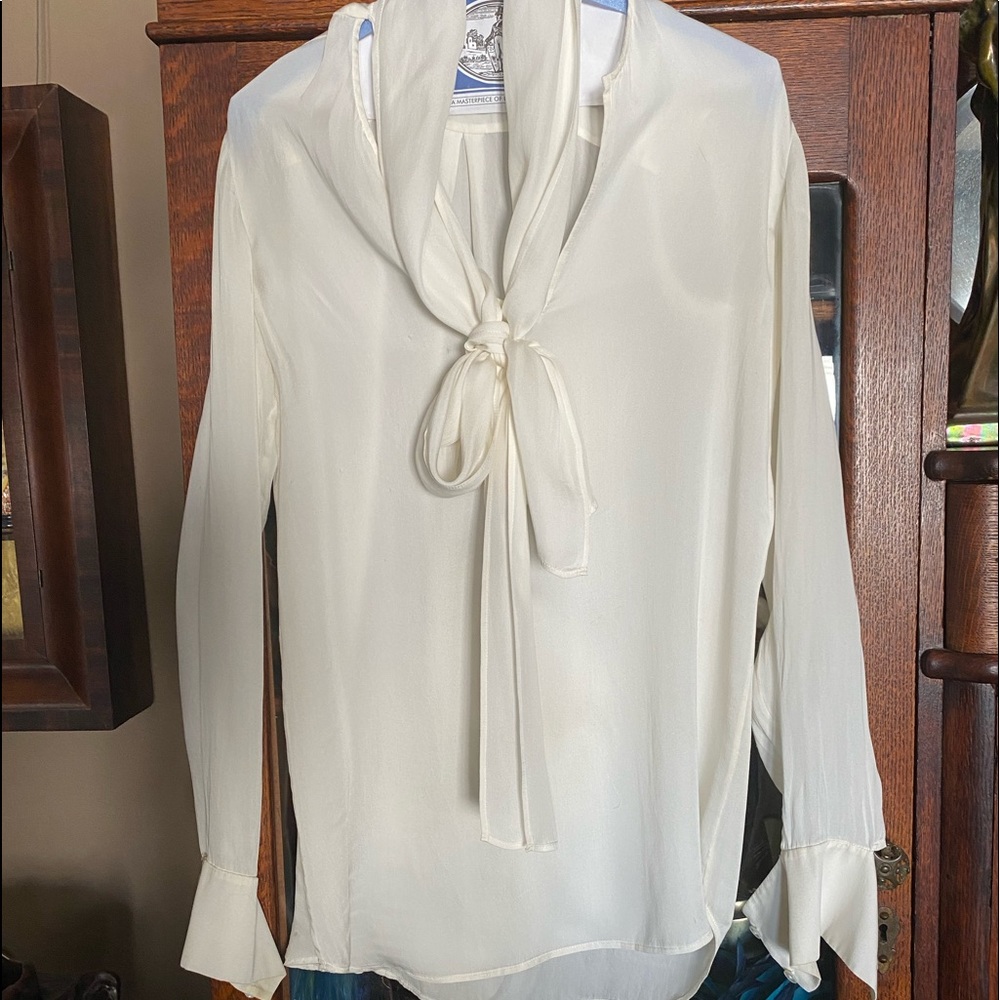 Stella McCartney Cream Silk Long Tie Neck Blouse